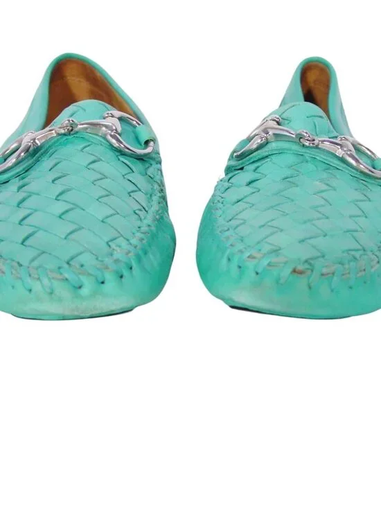 ROBERT ZUR Perlata $325 Aqua True Glove Leather Intrecciato Driving Loafers 7.5 - Picture 4 of 8